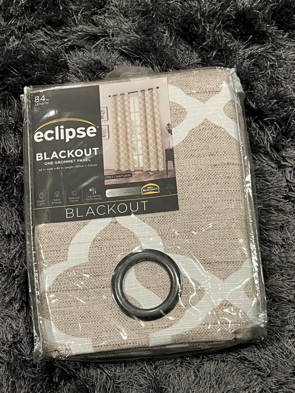 Eclipse Blackout Grommet Curtain Panel in Beige and White Geometric